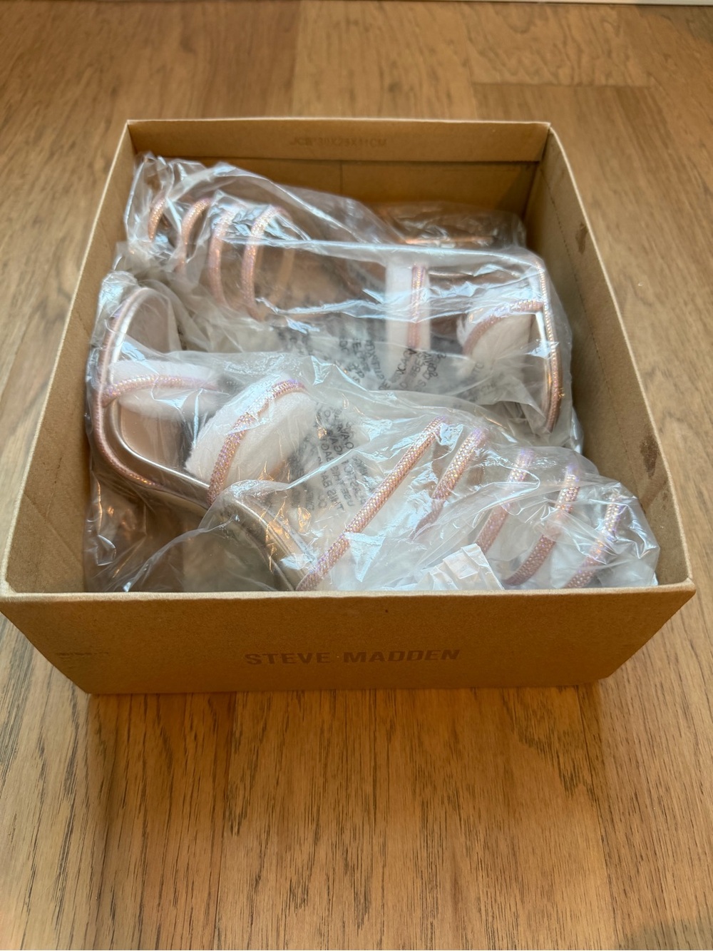 Steve Madden Rose Gold Spiral Strap Heels with Pink Rhinestone Detail - Picture 4 of 5